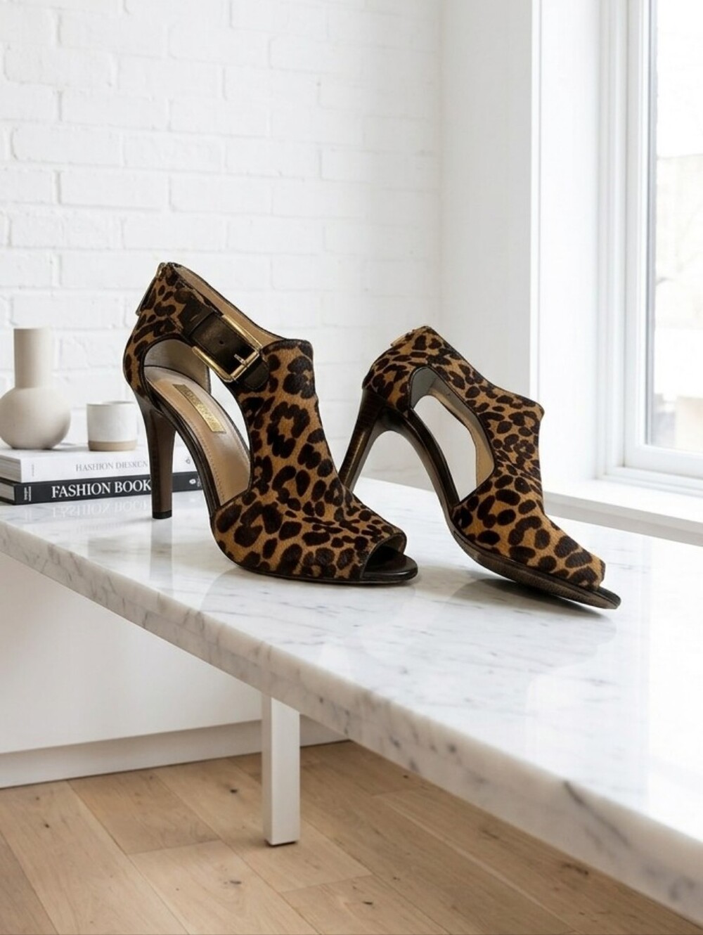 Louise et Cie Leopard Print Open-Toe Stiletto Sandals - Brown/Black